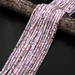 Natural Kunzite  Faceted Rondelle 4mm 12mm Beads Real Gemstone 15.5" Strand