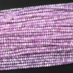 AAA Natural Kunzite  Faceted Rondelle 3mm 4mm Beads Real Genuine Violet Purple Pink Kunzite Gemstone 15.5" Strand