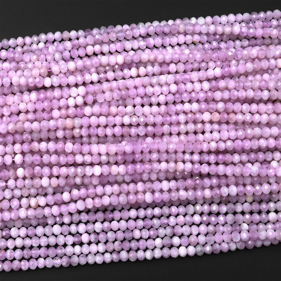 AAA Natural Kunzite  Faceted Rondelle 3mm 4mm Beads Real Genuine Violet Purple Pink Kunzite Gemstone 15.5" Strand
