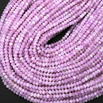 AAA Natural Kunzite  Faceted Rondelle 3mm 4mm Beads Real Genuine Violet Purple Pink Kunzite Gemstone 15.5" Strand