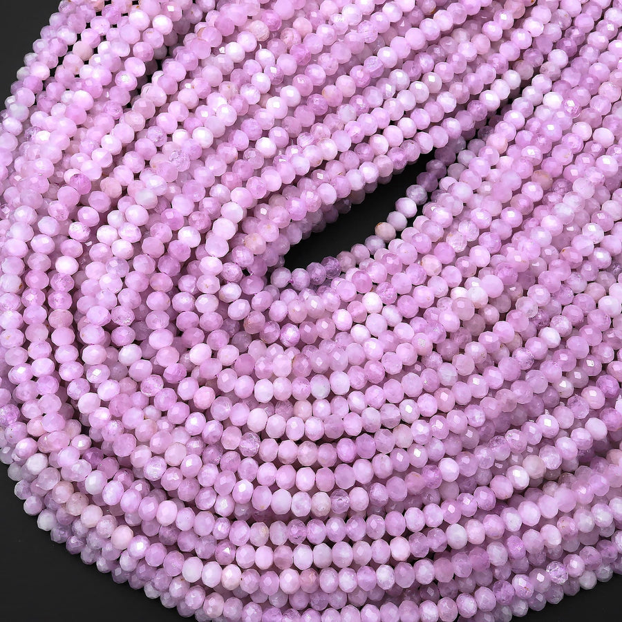 AAA Natural Kunzite  Faceted Rondelle 3mm 4mm Beads Real Genuine Violet Purple Pink Kunzite Gemstone 15.5" Strand
