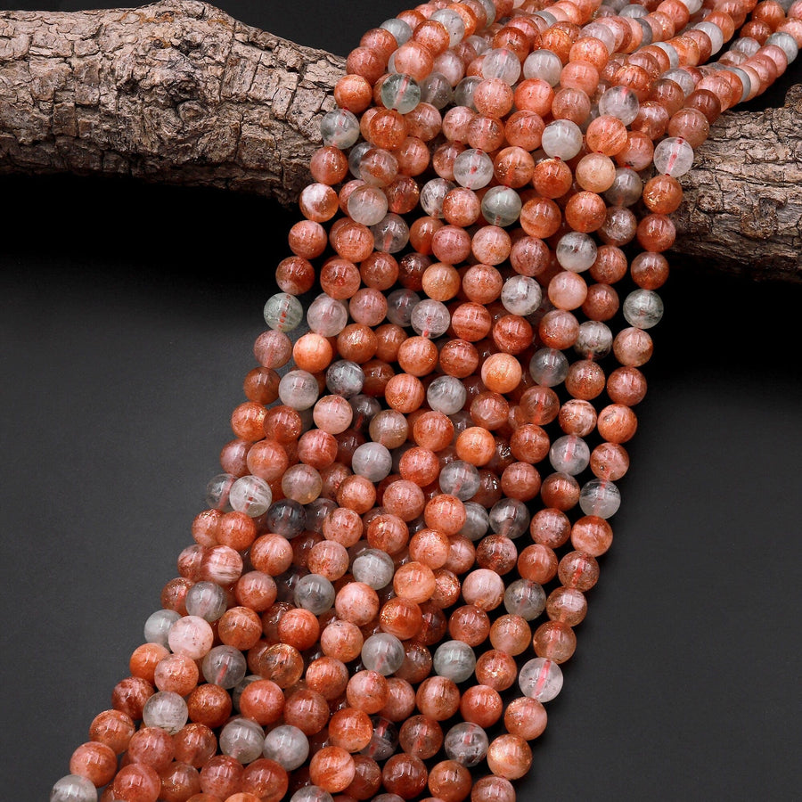 AA Natural Arusha Sunstone Round Beads 4mm 6mm 8mm 10mm 12mm 14mm From Tanzania 15.5" Strand