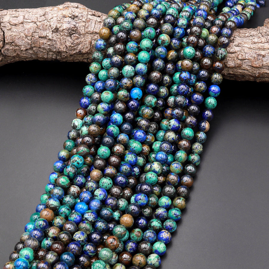 Rare Genuine Natural Azurite Malachite Chrysocolla 6mm 8mm 10mm Round Beads Shattuckite Gemstone from Arizona 15.5" Strand