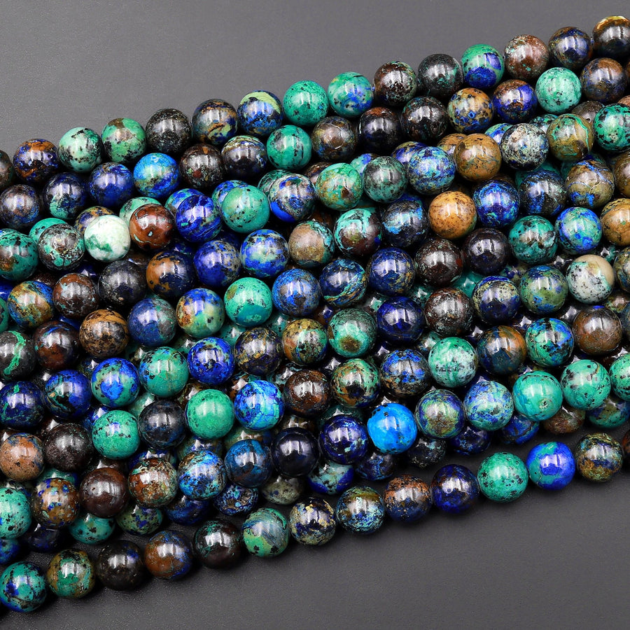 Rare Genuine Natural Azurite Malachite Chrysocolla 6mm 8mm 10mm Round Beads Shattuckite Gemstone from Arizona 15.5" Strand
