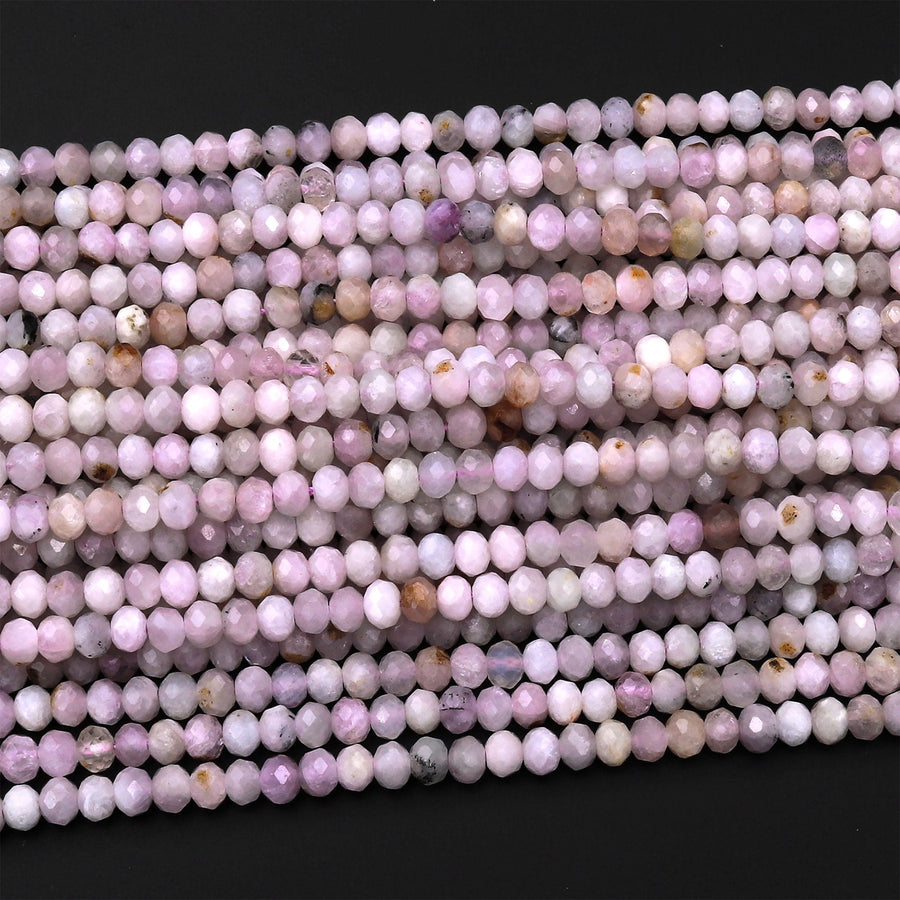 Natural Kunzite  Faceted Rondelle 4mm 12mm Beads Real Gemstone 15.5" Strand