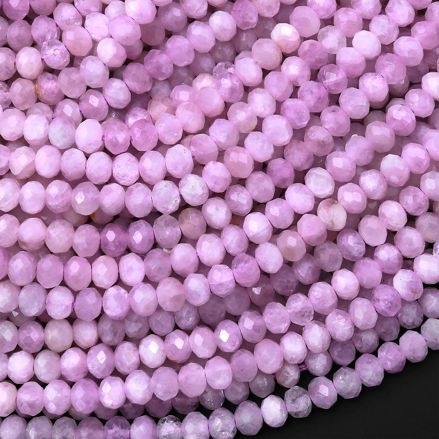 AAA Natural Kunzite  Faceted Rondelle 3mm 4mm Beads Real Genuine Violet Purple Pink Kunzite Gemstone 15.5" Strand