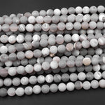 Matte Natural Gray Druzy Agate 8mm 10mm Round Beads With Quartz Crystal Pocket Cave 15.5" Strand