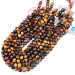 Faceted Natural Brown Red Blue Tiger's Eye 6mm 8mm 10mm Coin Beads Gemstone 15.5" Strand