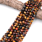 Faceted Natural Brown Red Blue Tiger's Eye 6mm 8mm 10mm Coin Beads Gemstone 15.5" Strand