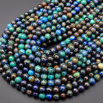 Rare Genuine Natural Azurite Malachite Chrysocolla 6mm 8mm 10mm Round Beads Shattuckite Gemstone from Arizona 15.5" Strand