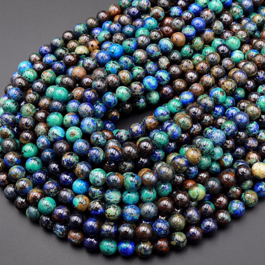 Rare Genuine Natural Azurite Malachite Chrysocolla 6mm 8mm 10mm Round Beads Shattuckite Gemstone from Arizona 15.5" Strand
