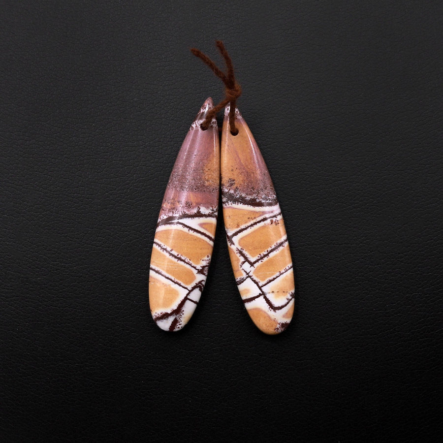 Drilled Natural Sonora Dendritic Rhyolite Jasper Earring Pair Gemstone Earring Cabochon Cab Pair Teardrop Matched Bead Pair From Mexico