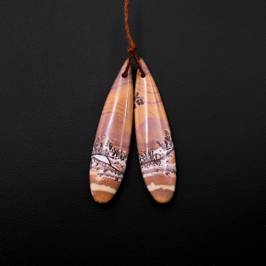 Drilled Natural Sonora Dendritic Rhyolite Jasper Earring Pair Gemstone Earring Cabochon Cab Pair Teardrop Matched Bead Pair From Mexico