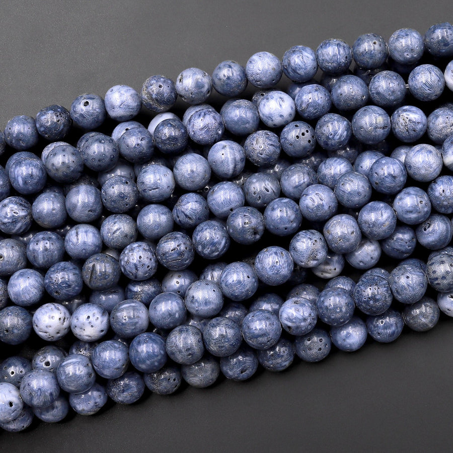 Genuine Natural Denim Blue Sponge Coral 4mm 6mm 8mm 10mm 12mm Round Beads 15.5" Strand