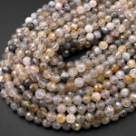 AAA Rare Natural Golden Gray Phantom Quartz Faceted 6mm 8mm Rounded Beads Diamond Cut 15.5" Strand