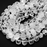 Chunky Faceted Real Natural Rock Crystal Quartz Rectangle Beads Center Drilled 15.5" Strand