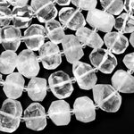 Chunky Faceted Real Natural Rock Crystal Quartz Rectangle Beads Center Drilled 15.5" Strand