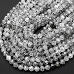 AAA Translucent Faceted Natural Black Mica In Tourmaline Quartz 10mm Round Beads Double Hearted Star Cut 15.5" Strand