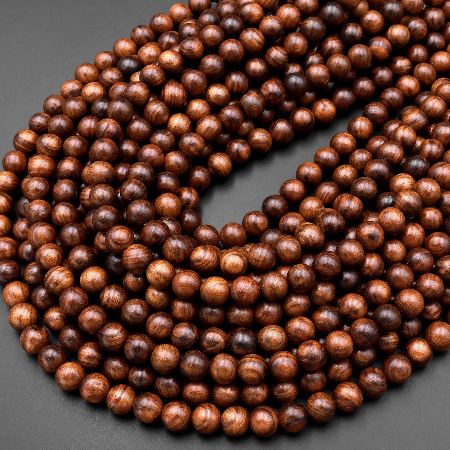 Natural Black Rosewood Beads 4mm 6mm 8mm 10mm 12mm 14mm Dark Brown Wood Great For Mala Prayer Meditation Therapy 15" Strand