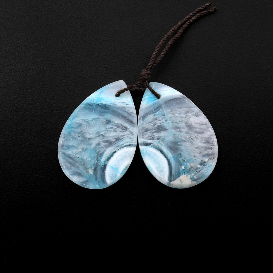 Drilled Natural Blue Hemimorphite Earring Pair Matched Teardroop Slice Gemstone Beads