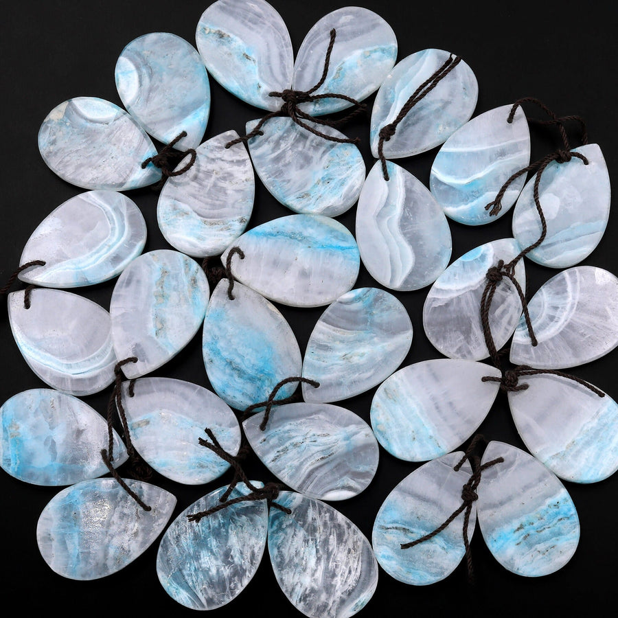 Drilled Natural Blue Hemimorphite Earring Pair Matched Teardroop Slice Gemstone Beads
