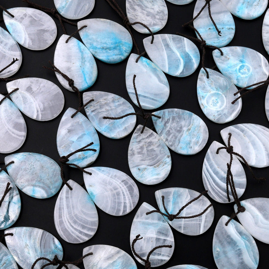 Drilled Natural Blue Hemimorphite Earring Pair Matched Teardroop Slice Gemstone Beads