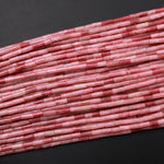 Natural Petrified Pink Rhodonite 4x2mm Small Thin Smooth Spacer Tube Beads 15.5" Strand