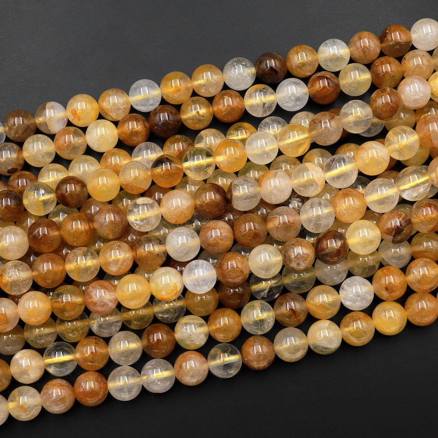 Natural Golden Healer Quartz 6mm 8mm 10mm Round Beads 15.5" Strand