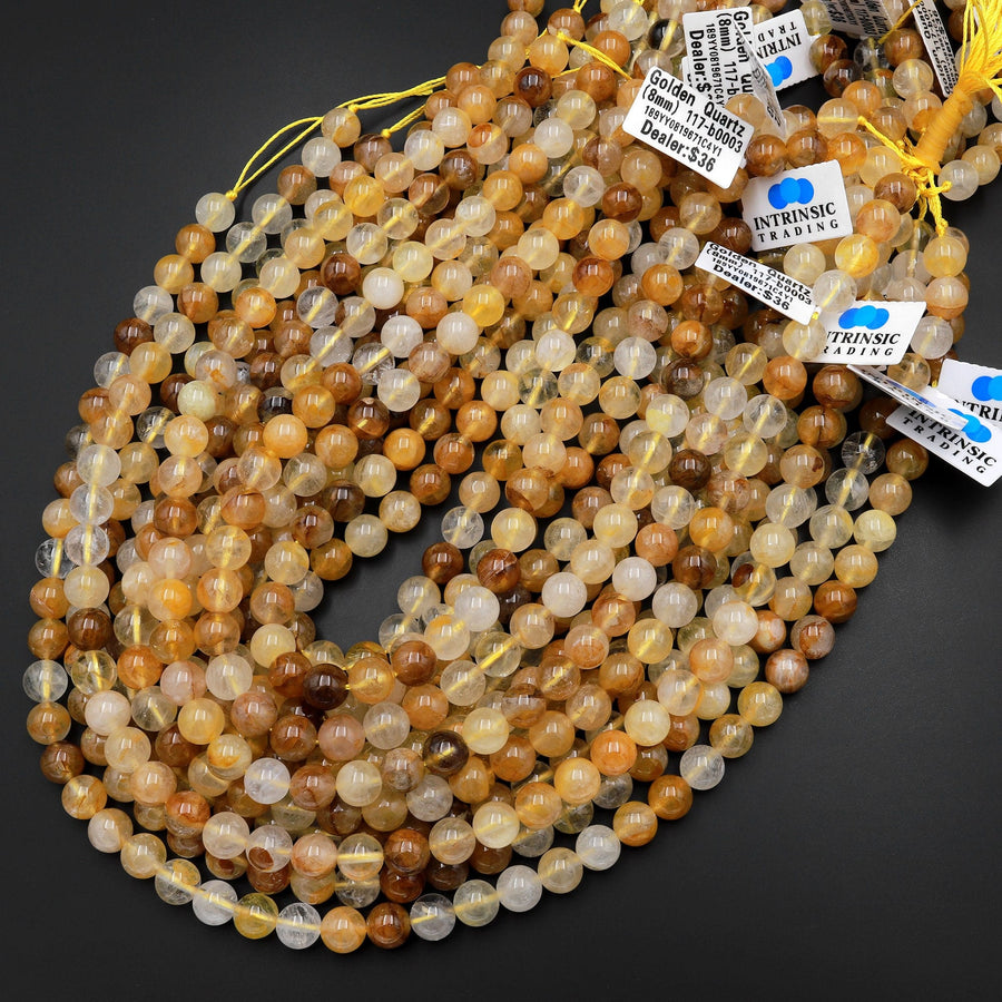 Natural Golden Healer Quartz 6mm 8mm 10mm Round Beads 15.5" Strand