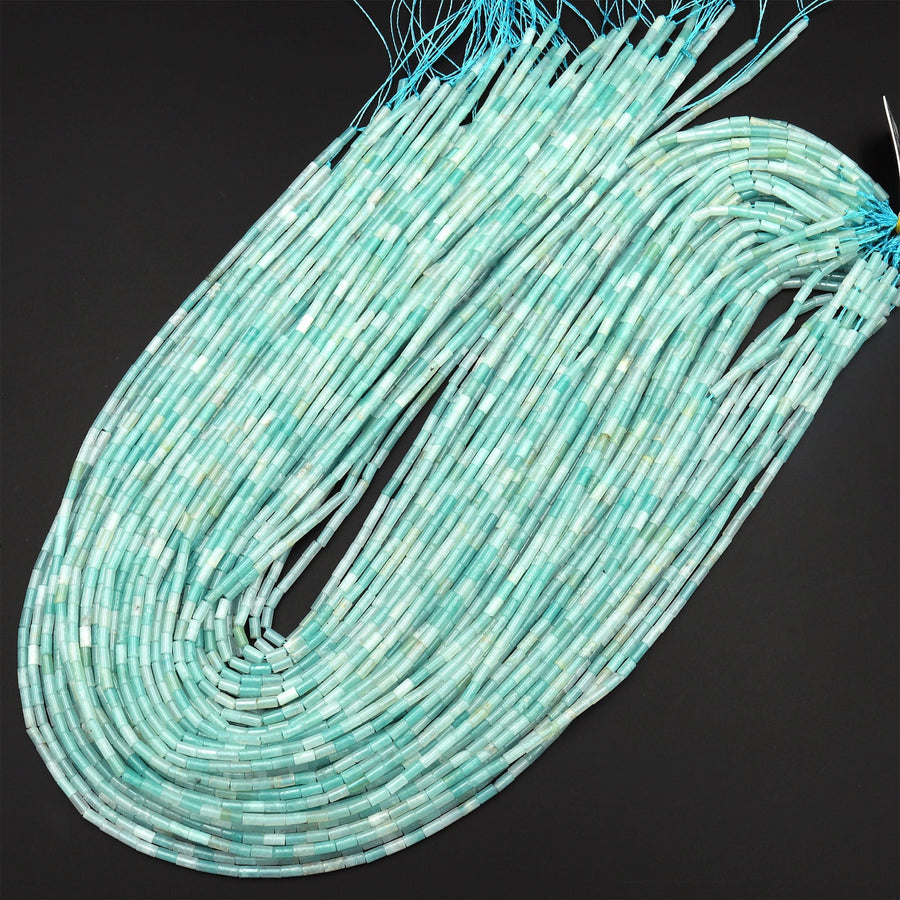 Natural Amazonite 4x2mm Small Thin Smooth Spacer Tube Beads 15.5" Strand