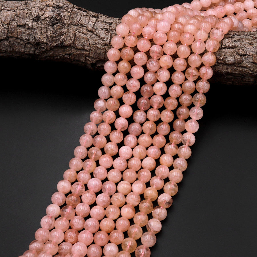 AAA Natural Peach Pink Aquamarine Morganite Beads 4mm 5mm 6mm 8mm 10mm Smooth Round Beads 15.5" Strand