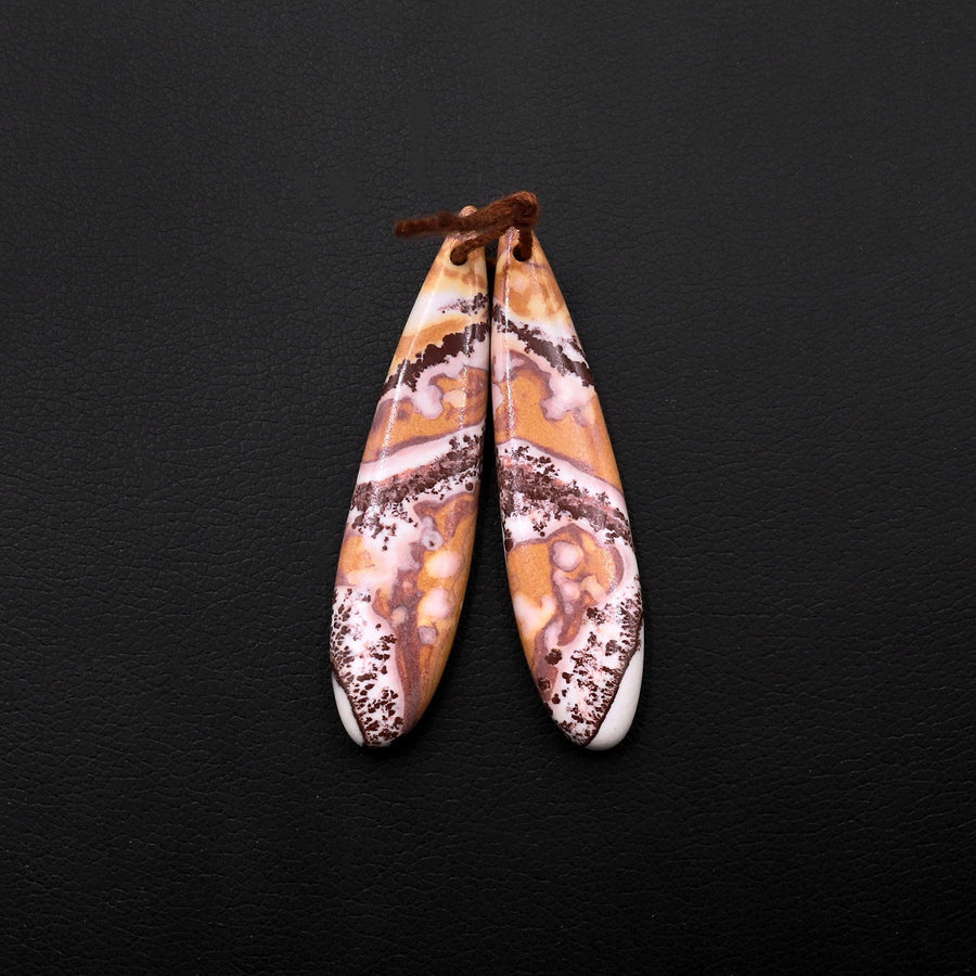 Drilled Natural Sonora Dendritic Rhyolite Jasper Earring Pair Gemstone Earring Cabochon Cab Pair Teardrop Matched Bead Pair From Mexico