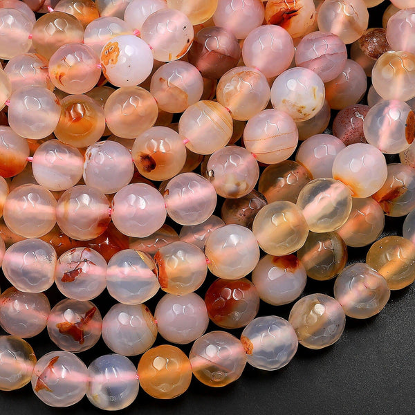 Faceted Natural Red Flower Agate Aka Red Montana Agate 6mm 8mm 10mm Round Beads 15" Strand