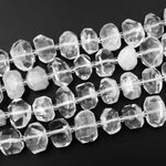 Chunky Faceted Real Natural Rock Crystal Quartz Rectangle Beads Center Drilled 15.5" Strand