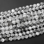 AAA Translucent Faceted Natural Black Mica In Tourmaline Quartz 10mm Round Beads Double Hearted Star Cut 15.5" Strand