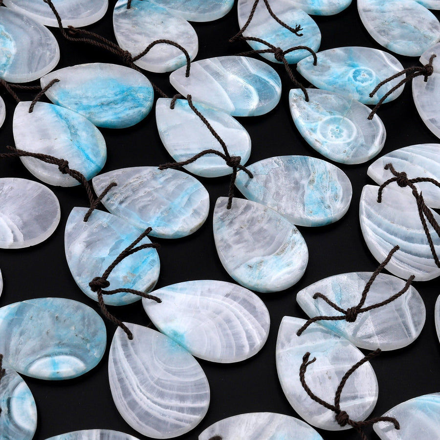 Drilled Natural Blue Hemimorphite Earring Pair Matched Teardroop Slice Gemstone Beads