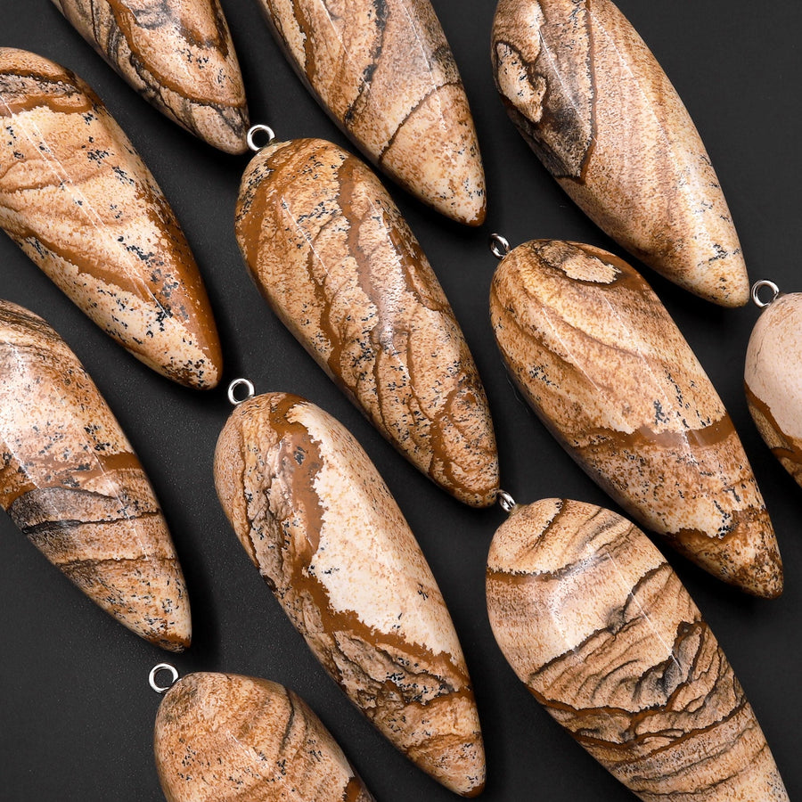 Natural Picture Jasper Pendant Teardrop Crystal Pendulum Bead Aka Desert Jasper