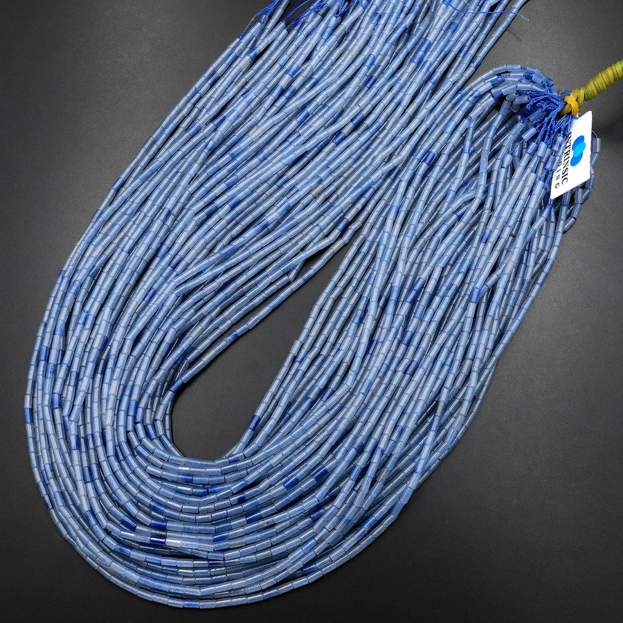 Natural Blue Aventurine 4x2mm Small Thin Smooth Spacer Tube Beads 15.5" Strand