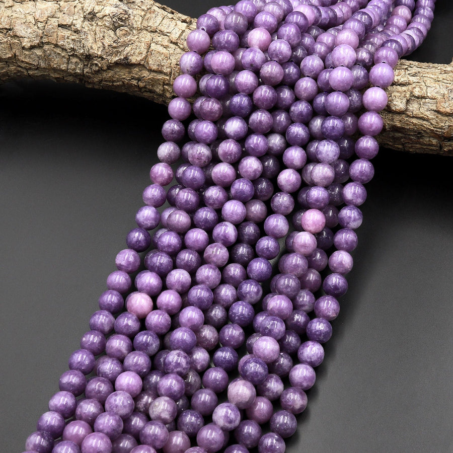 AA Natural Violet Purple Lepidolite 4mm 6mm 8mm 10mm Round Beads 15.5" Strand