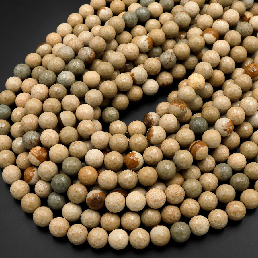 Faceted Natural Cripple Creek Jasper 8mm 10mm Round Beads 15.5" Strand