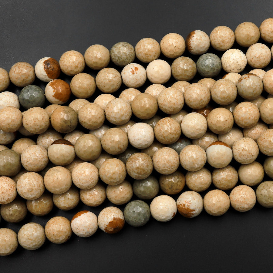Faceted Natural Cripple Creek Jasper 8mm 10mm Round Beads 15.5" Strand