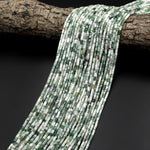Natural Green Tree Agate 4x2mm Small Thin Smooth Spacer Tube Beads 15.5" Strand