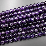 Rare Natural Black Purple Amethyst Faceted 8mm 10mm Round Beads Genuine Real Amethyst Gemstone Beads 15.5" Strand