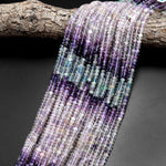 AAA Natural Multicolor Fluorite Faceted 4mm Rondelle Beads Micro Laser Cut Soft Purple Green Gemstone Bead 15.5" Strand