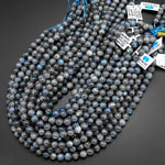 Natural Black Gray Labradorite 6mm 8mm 10mm Round Beads Blue Flashes 15.5" Strand