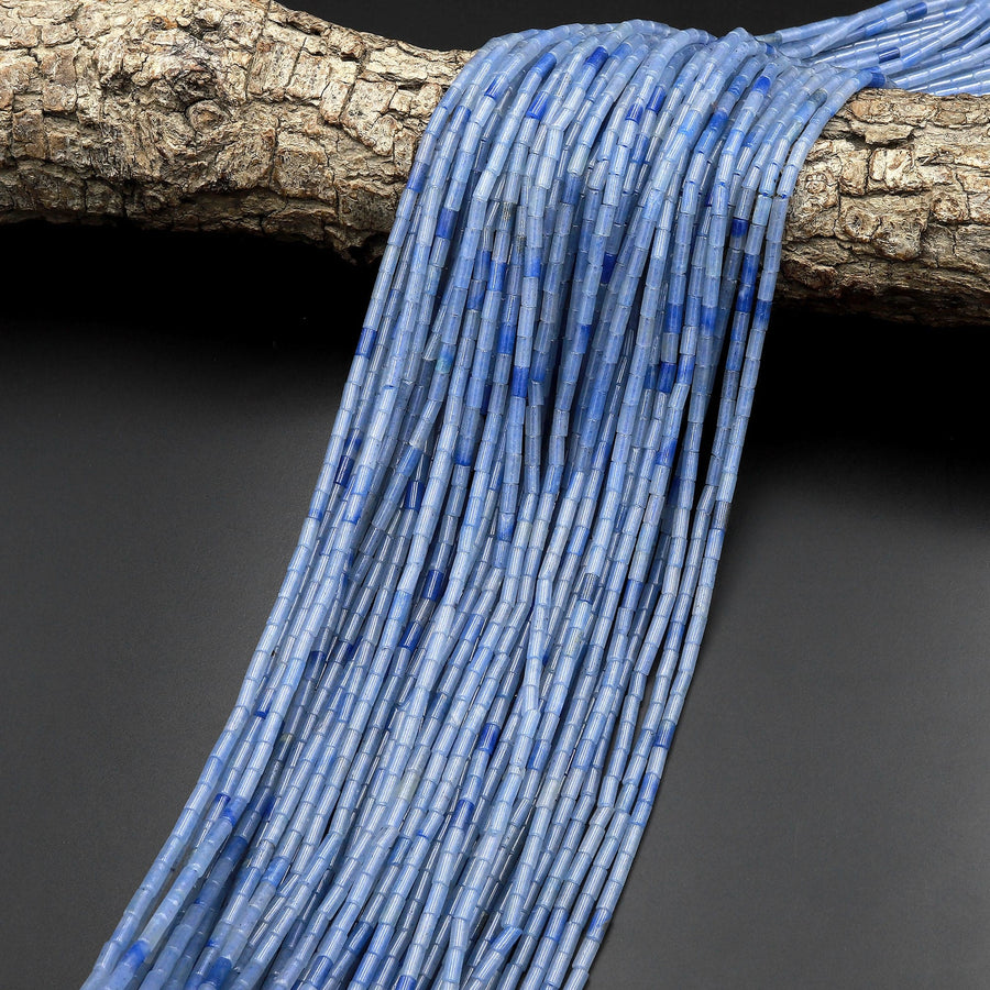 Natural Blue Aventurine 4x2mm Small Thin Smooth Spacer Tube Beads 15.5" Strand
