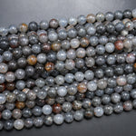 Natural Black Mica in Gray Phantom Rutile Quartz 6mm 8mm 10mm Smooth Round Beads 15.5" Strand