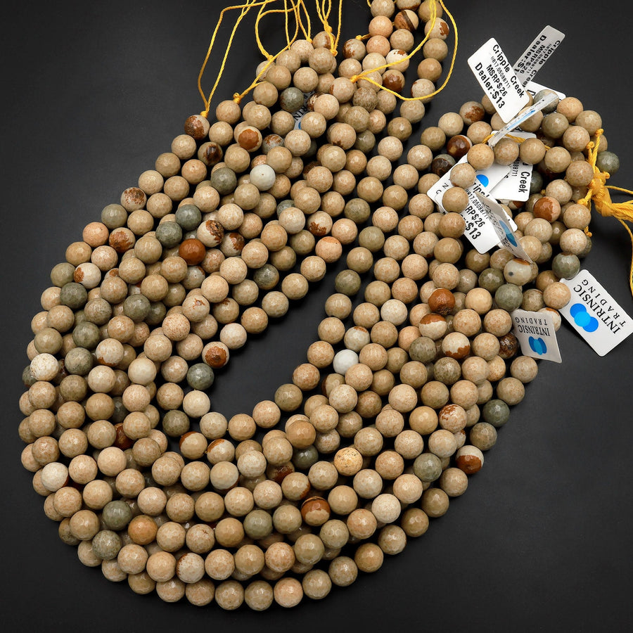 Faceted Natural Cripple Creek Jasper 8mm 10mm Round Beads 15.5" Strand