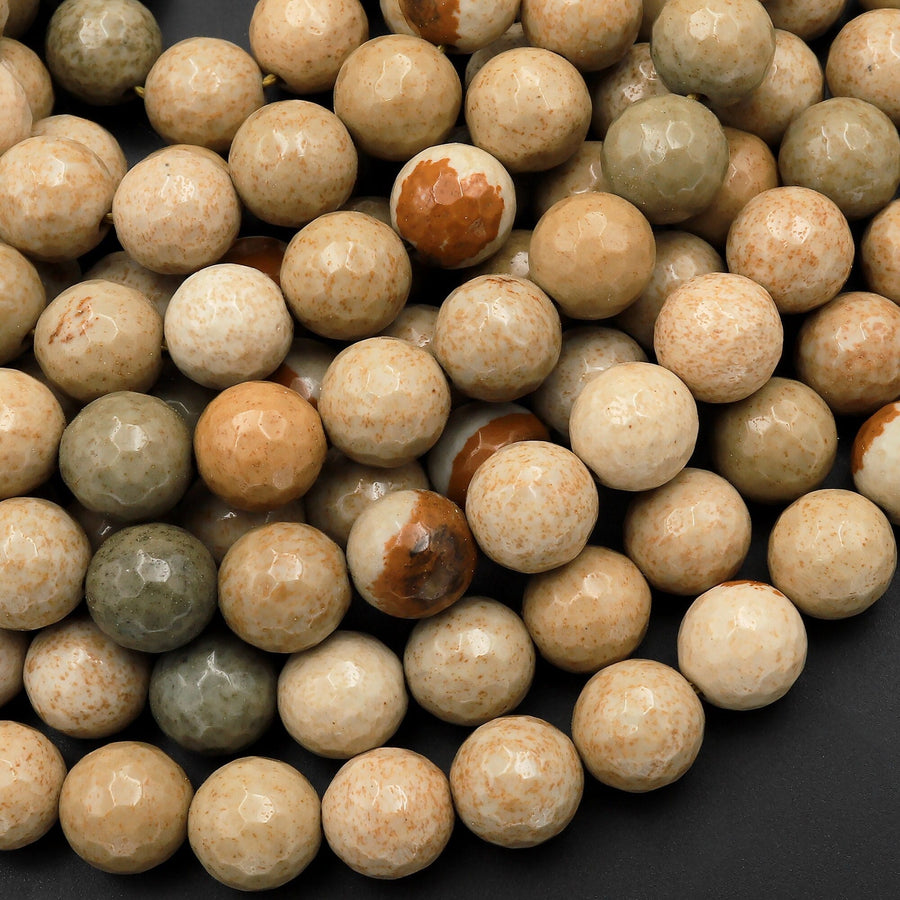 Faceted Natural Cripple Creek Jasper 8mm 10mm Round Beads 15.5" Strand