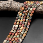 Red Creek Jasper Beads Hand Carved Melon Drum Tube Red Green Yellow Brown Natural Cherry Creek Multi-color Picasso Jasper 15.5" Strand